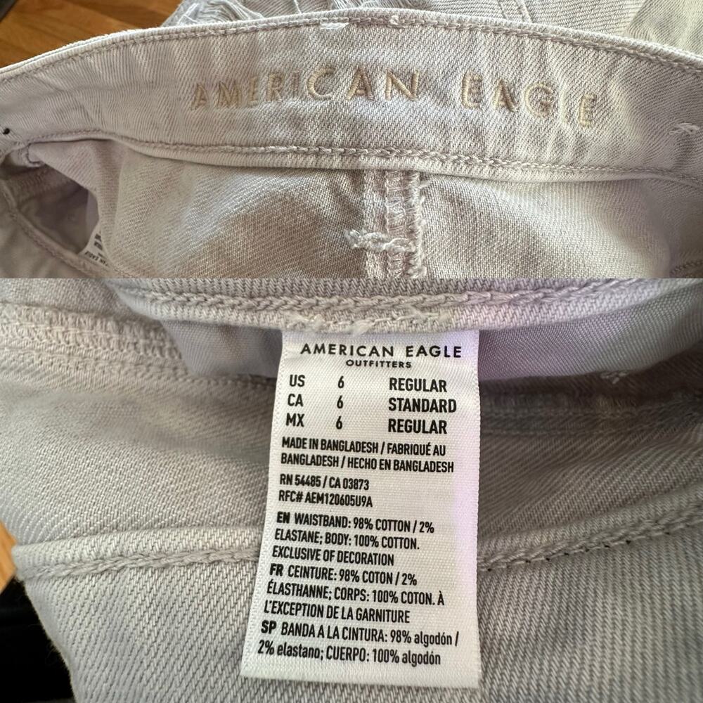 AMERICAN EAGLE x Jeans Womens 6 Long Gray Mom High Rise Stretch Light Wash sz 6 - Picture 8 of 8